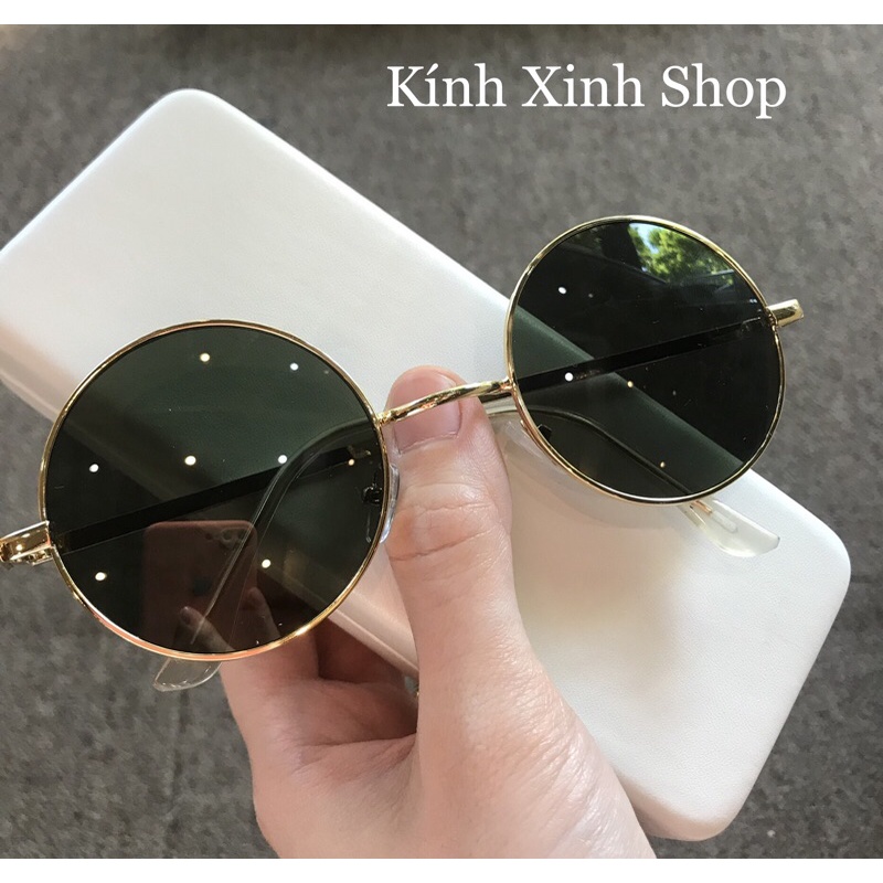 Kính Râm Nam Nữ Mắt Tròn Thầy Bói Gọng Kim Loại Dày Cao Cấp