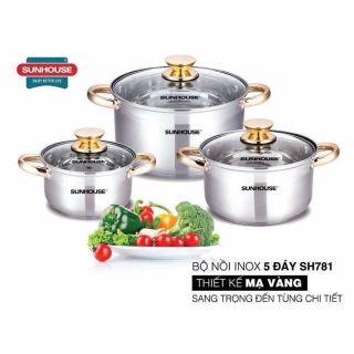 Bộ nồi inox Sunhouse 5 đáy sh781