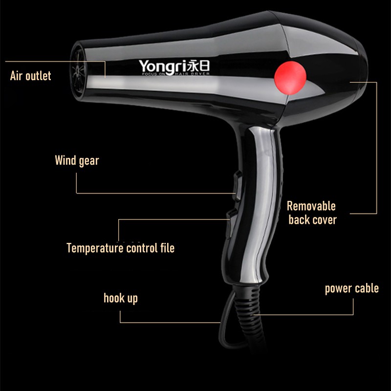 Máy sấy tóc Yong Ri chính hãng YR-8820 công suất 2100W tặng kèm bộ phụ kiện 3 chi tiết sấy tóc