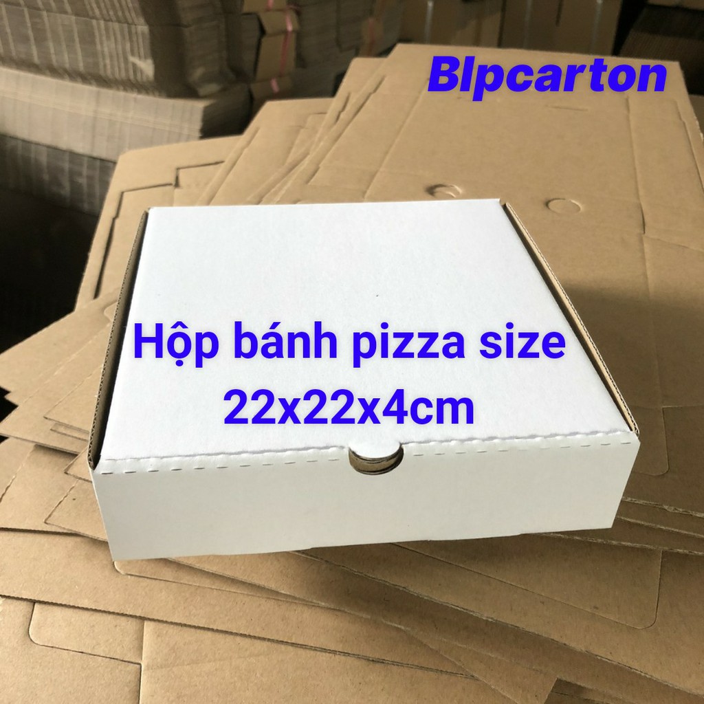 Hôp carton đựng bánh pizza size 22x22x4cm màu trắng bộ 20 hộp carton