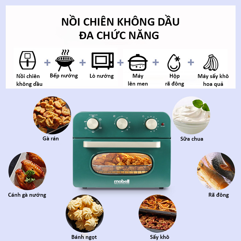 Nồi chiên không dầu dung tích 20L, nồi chiên ko dầu và lò nướng 2 in 1, công nghệ hàn quốc 1500W KMO23LI-KB