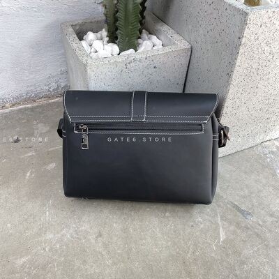 Túi đeo chéo Nam Nữ da PU nguyên tấm basic, túi xách vintage hiệu ứng chỉ đậm GATE6 - YH3378