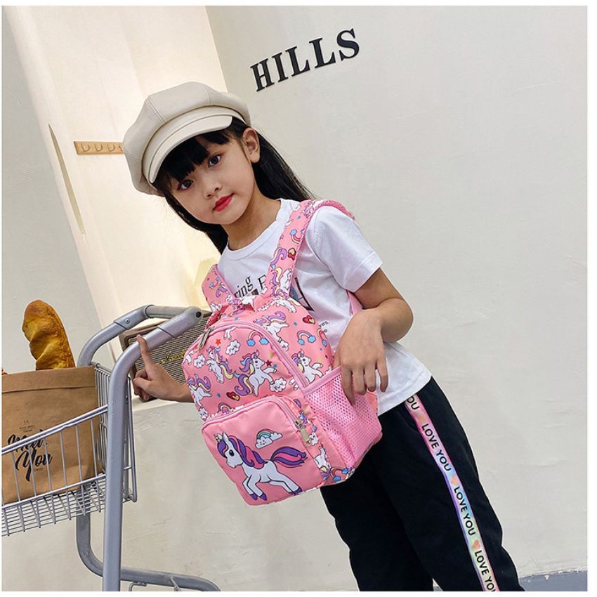 Cặp balo học sinh đi học mầm non size 27cm in hình 3D chú Kỳ Lân dễ thương chất liệu vải dù chống nước, chống xước BL034