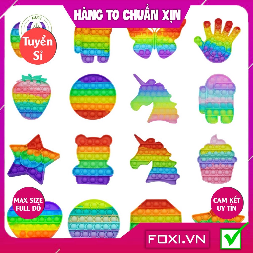 Đồ chơi thông minh cho bé Popit - hàng loại 1,dày-nốt to với nhiều hình dạng đáng yêu-giảm căng thẳng mệt mỏi hiệu quả