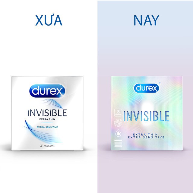 Bao cao su Durex Invisible Extra Thin Extra Sensitive 3 bao ( Chính hãng - Che tên sản phẩm khi nhận )