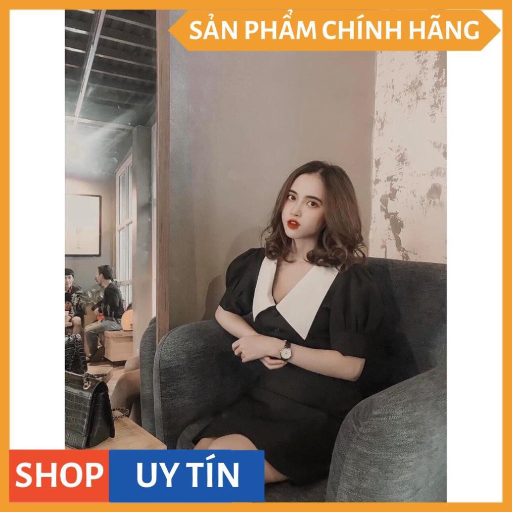 ĐẦM XOÈ ĐEN PHỐI CỔ SEN | BigBuy360 - bigbuy360.vn