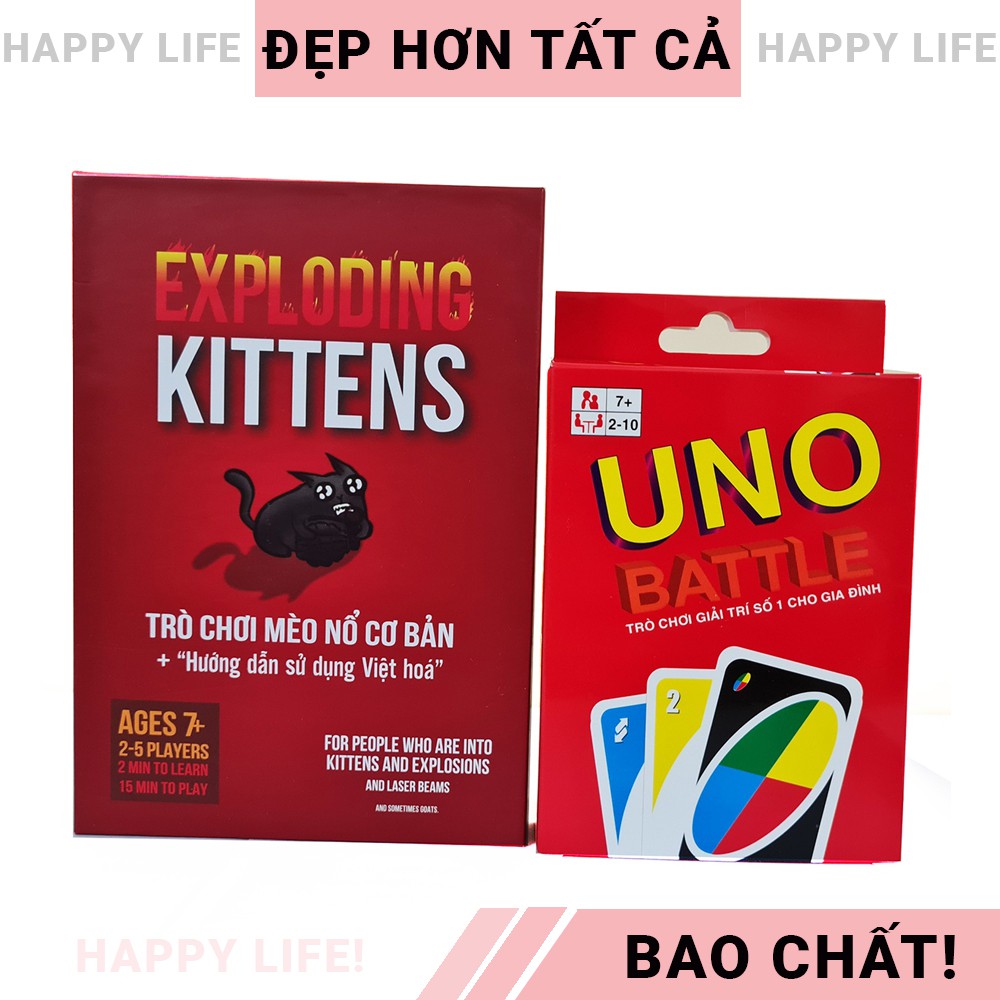 [COMBO 2 IN 1] Trò chơi thẻ bài chiến thuật hấp dẫn Mèo nổ + UNO bản Việt hóa