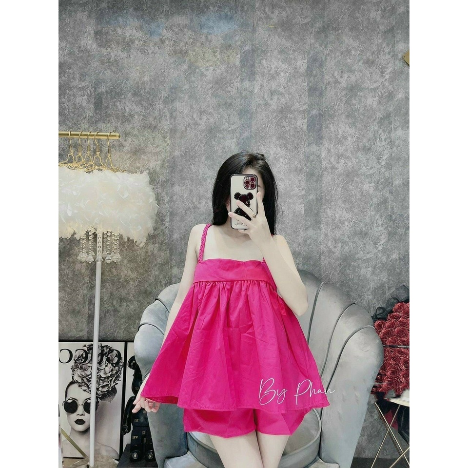 [ Miễn phí ship 2022 ] Set bộ babydoll 2 dây nhièu màu xinh xắn, bộ lụa đùi dáng phồng đi chơi, đi biển dễ thương