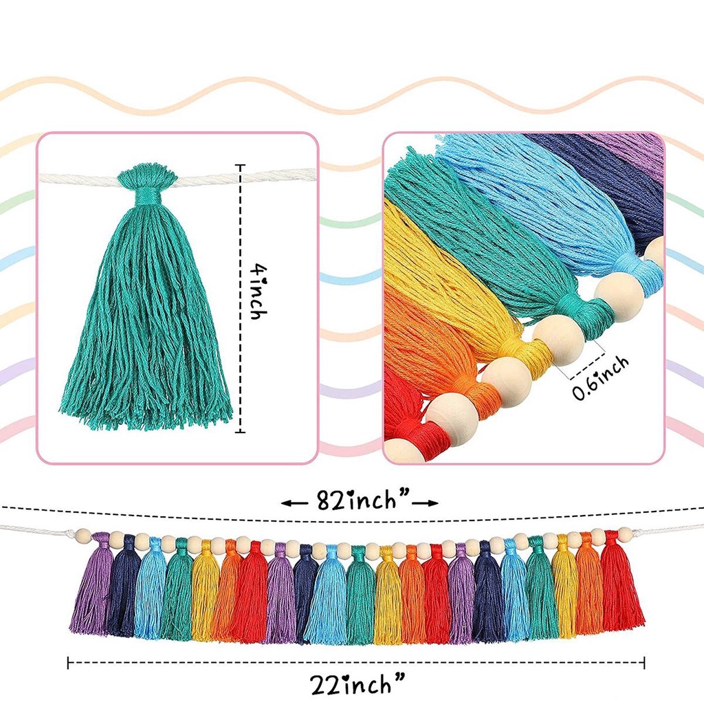 Vòng Hoa Tua Rua 15H Treo Tường Trang Trí Phòng Ngủ Cho Bé Phong Cách Bohemian