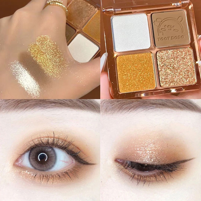 Bảng Phấn Mắt 4 Màu Sắc Hiệu Ứng Lì/ Ánh Nhũ Chống Nước Thời Trang