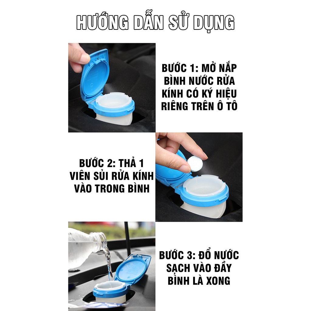 Viên sủi rửa kính ô tô tiện dụng - Giúp tẩy sạch kính lái, tạo hiệu ứng lá sen, thân thiện với môi trường