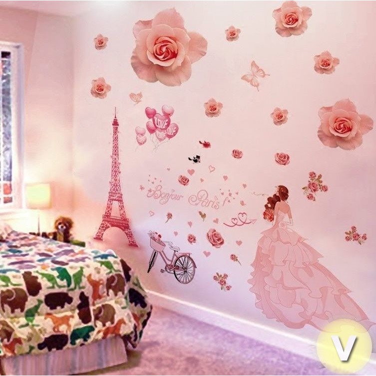 Decal dán tường Cô dâu váy hồng