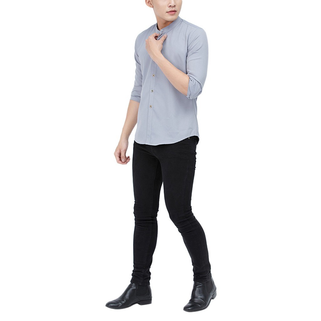 áo sơ mi nam đen cổ tàu vải lụa cao cấp chống nhăn chống xù chông bám bụi cao cấp - shop VIỆT STORE | BigBuy360 - bigbuy360.vn