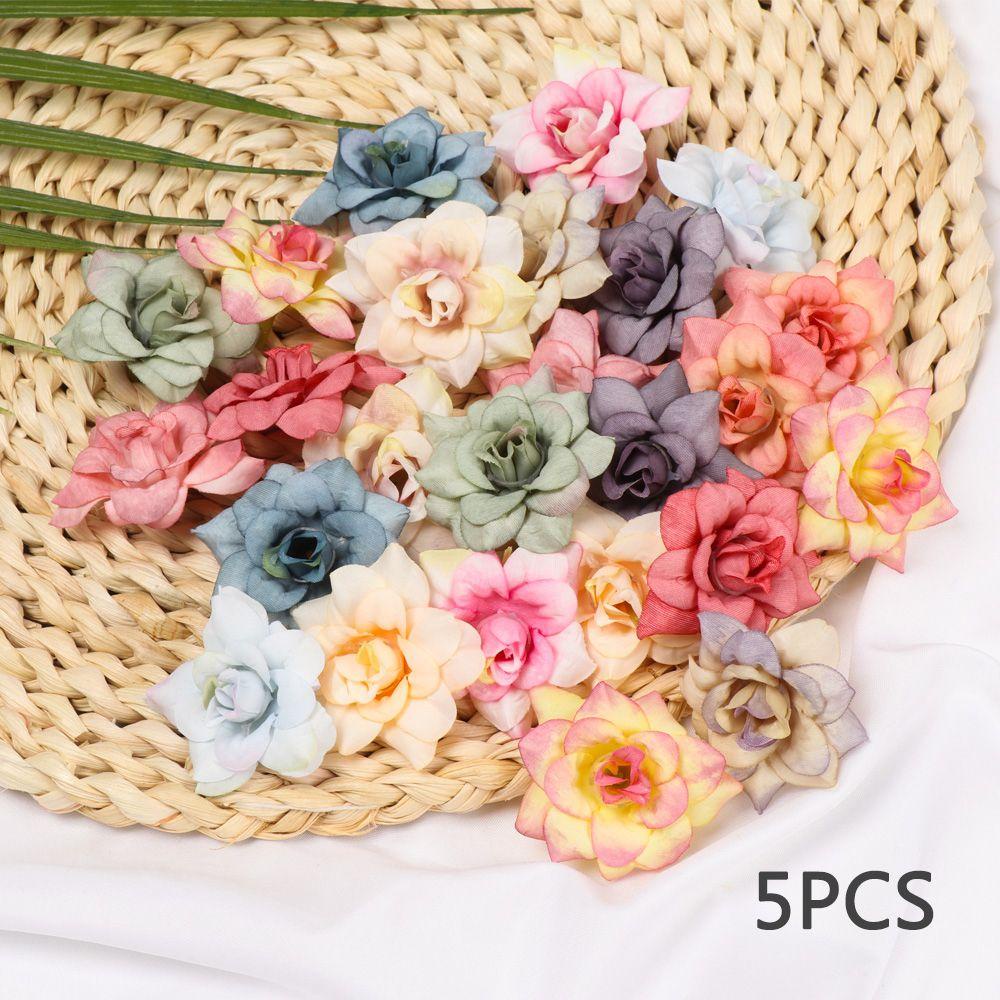 Bộ 5 Bông Hoa Hồng Nhân Tạo Nhiều Màu Trang Trí Nhà/Sổ Tay/Đám Cưới DIY