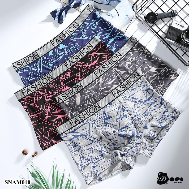 [Hộp 4 quần] Quần lót nam boxer SNAM011 sịp đùi nam cao cấp họa tiết độc đáo