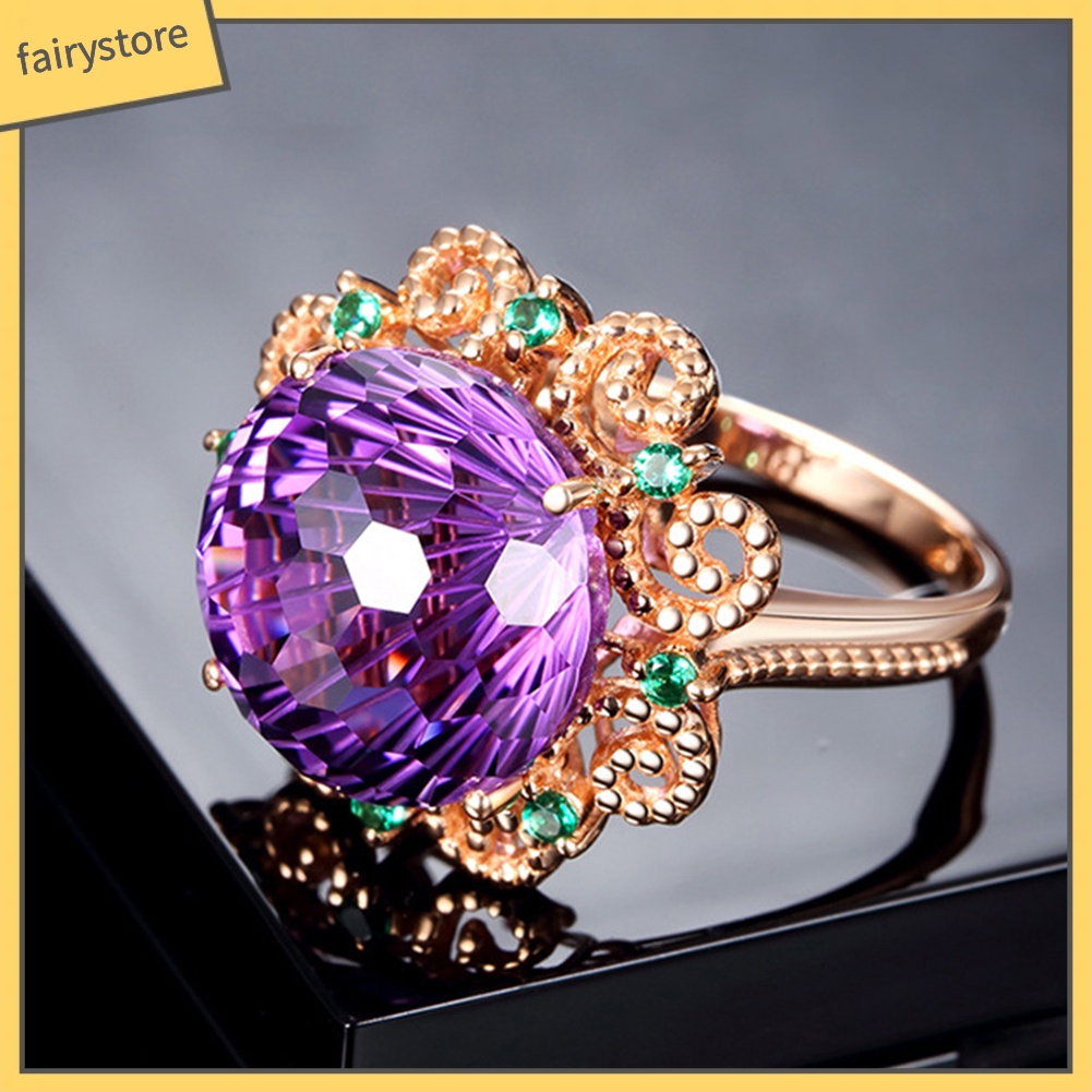 Nhẫn bằng đồng đính đá thạch anh tím giả thời trang cho nữ