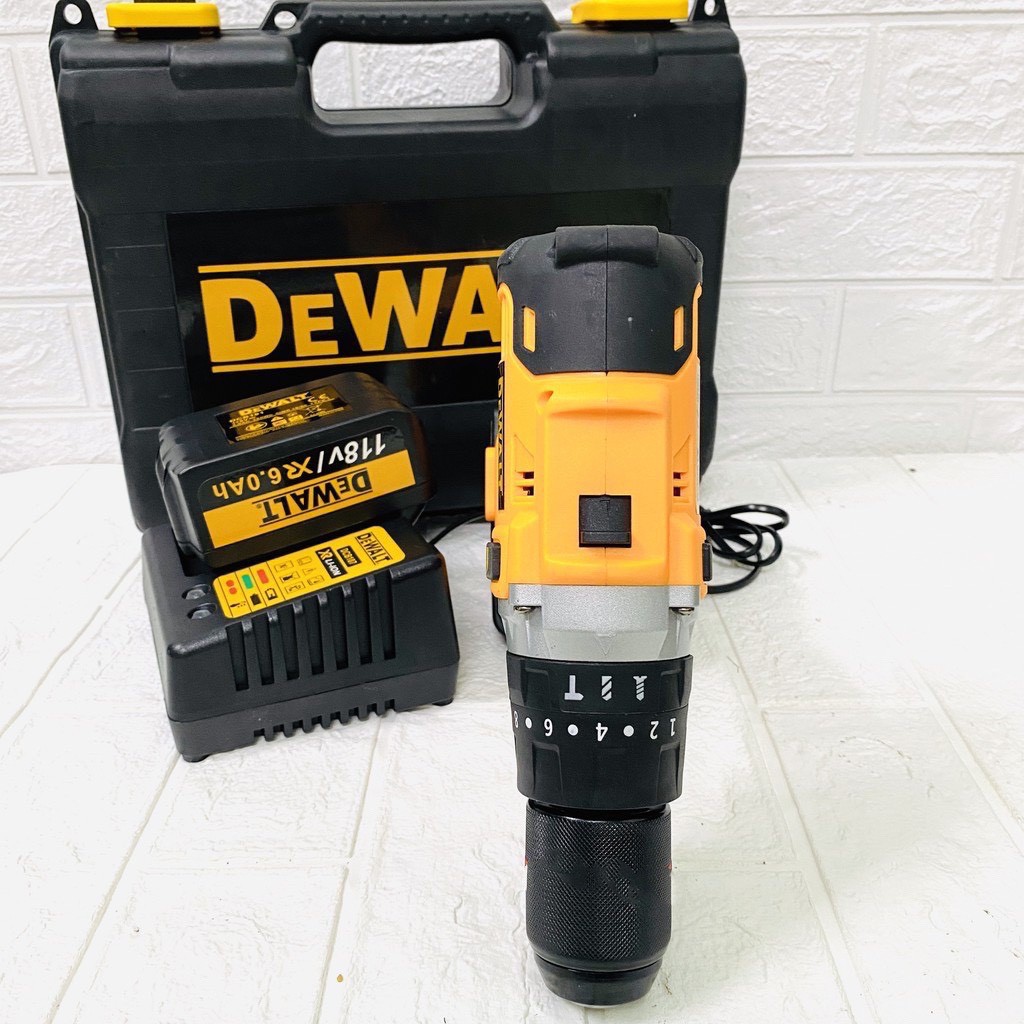 Máy khoan pin 118V Dewalt 3 chức năng có búa - Động cơ 775 siêu mạnh mẽ - Tặng kèm bộ phụ kiện 30 chi tiết