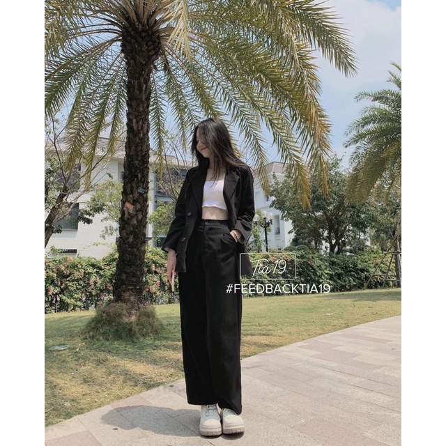 Áo blazer 2 lớp ulzzang Tia19 . Áo khoác vest dáng dài hàn ( Ảnh thật)