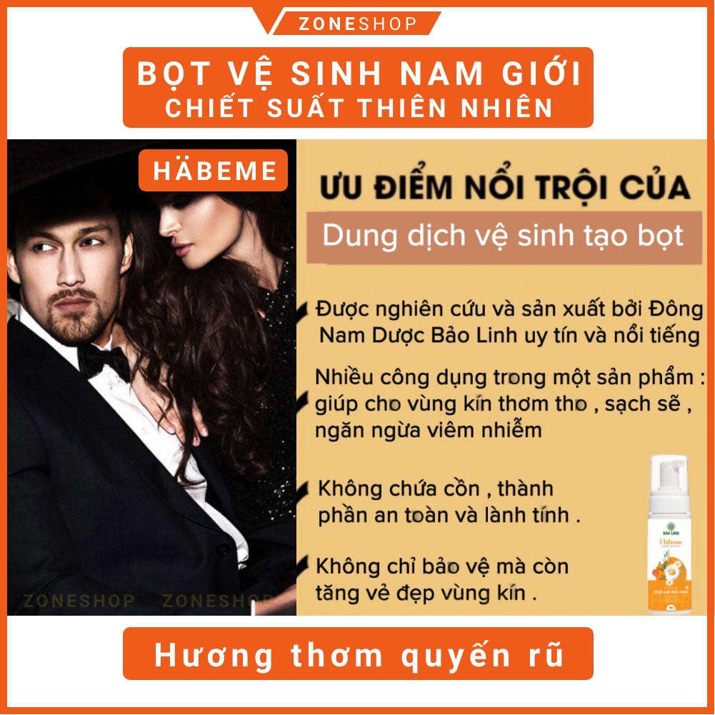 Bọt vệ sinh nam &amp; nữ Habeme - Dung dịch vệ sinh nam tạo bọt 100ml, hương tự nhiên, chiết xuất thiên nhiên [ZONESHOP