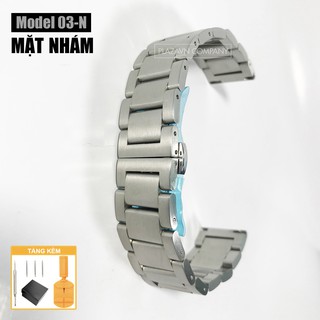 Dây đồng hồ thép không gỉ mặt nhám inox model 03 kiểu khóa bấm chống han gỉ chống bay màu (18mm 20mm 22mm)