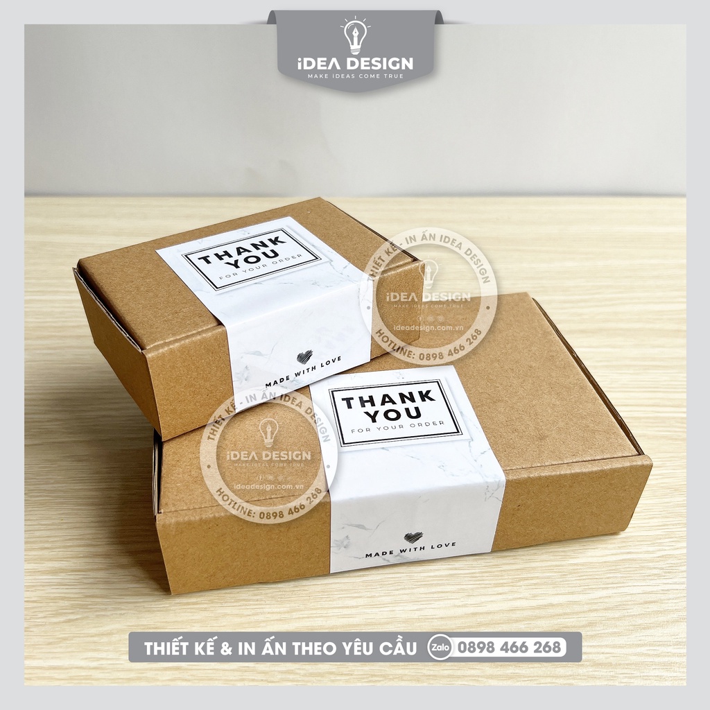 Tem decal niêm phong hộp carton, Sticker dán hộp vân đá sang trọng - Size 6.5x11cm - Mẫu MARBLE - Cán màng bóng