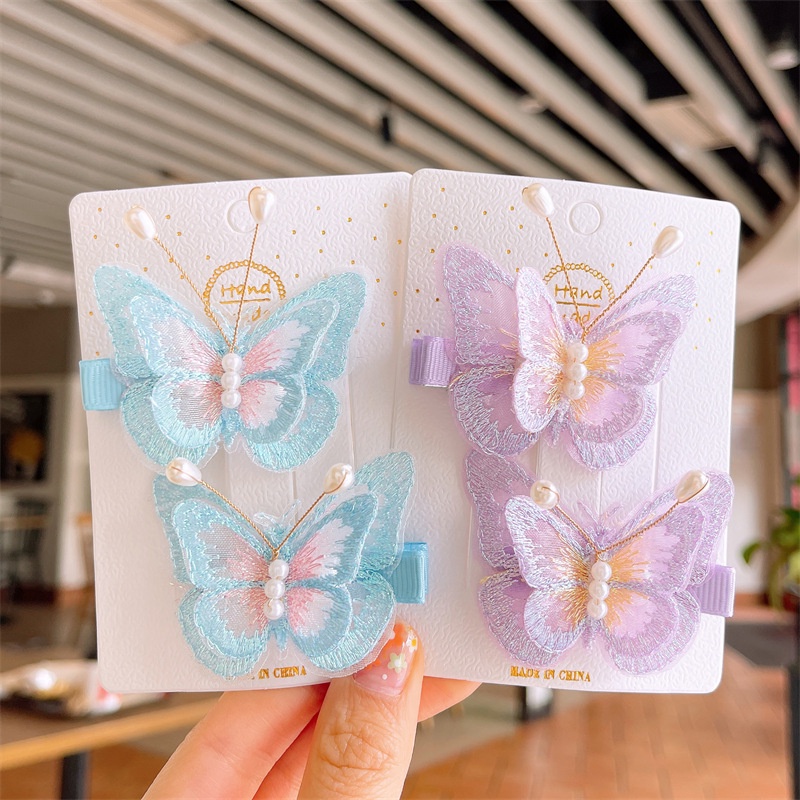 Bộ 2 Kẹp Tóc Hình Nơ Bướm Ba Chiều Phong Cách Hàn Quốc Dễ Thương Cho Bé Gái