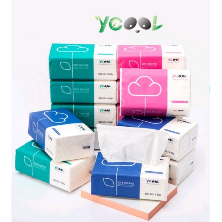 Bịch khăn giấy lụa Ycool 300 tờ, 4 lớp