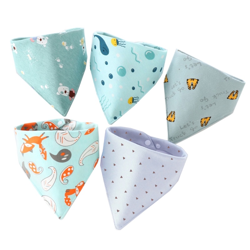 Set 5 Yếm Ăn Cotton Mềm Mại Hình Tam Giác Dành Cho Các Bé