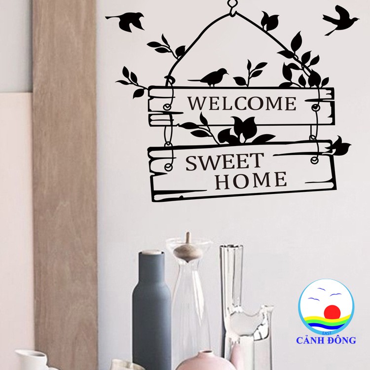 Giấy dán tường chữ WELCOME SWEET HOME tươi vui và tràn đầy sức sống