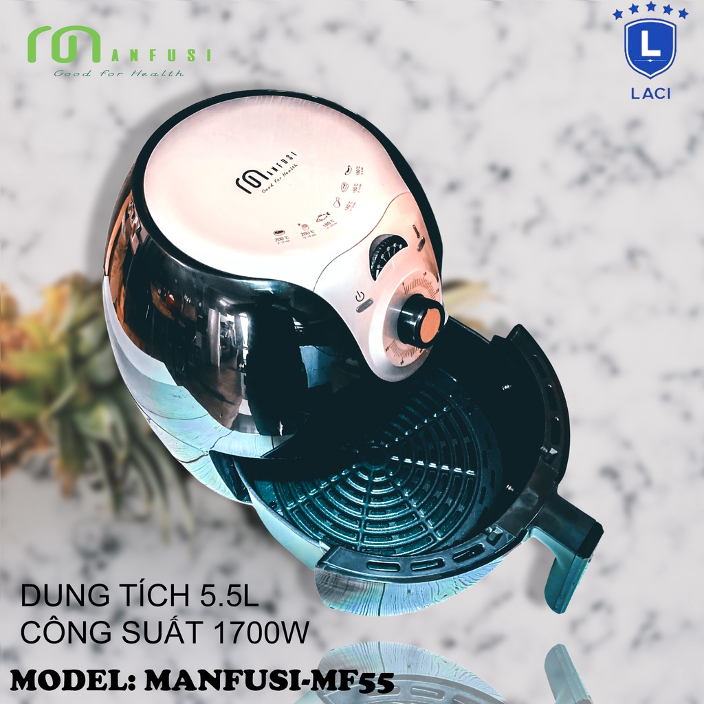 Nồi Chiên Không Dầu Manfusi MF55 Thương Hiệu Đức Dung Tích Lớn 5.5L Công Suất Lớn 1700W Chất Liệu Nhựa PP