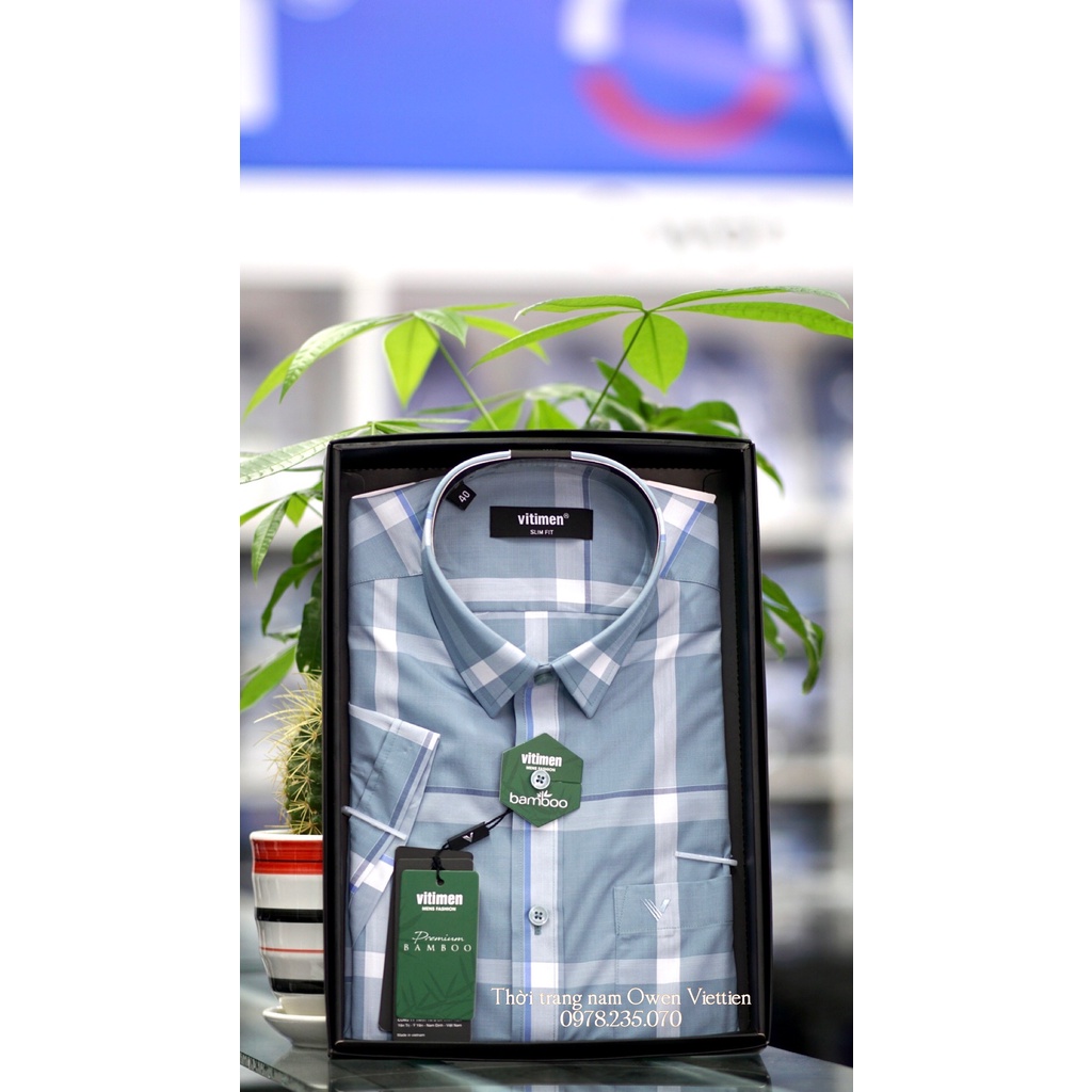 VITIMEN - Áo sơ mi ngắn tay Slimfit công sở chất sợi tre mới
