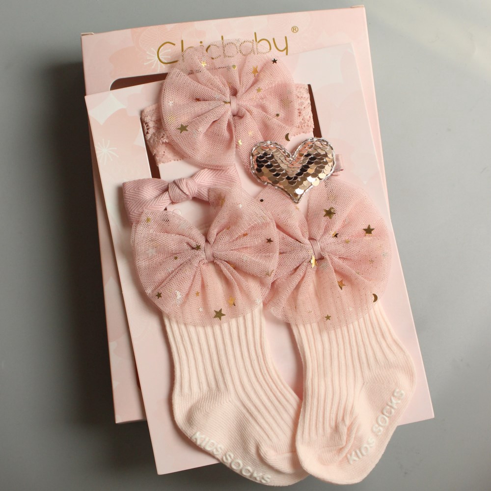 ✦LD-Baby girl hair accessory gift set bow tie headband hair clip hairpin socks