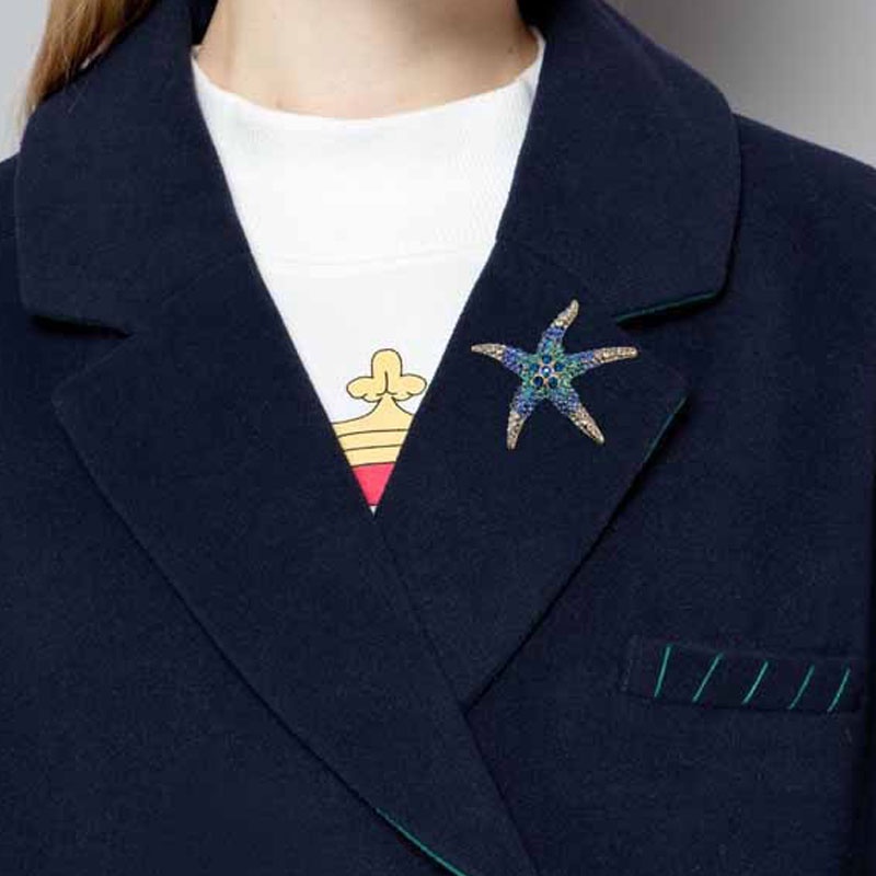 Trâm Cài Áo Hình Sao Biển Đính Đá Pha Lê Xanh Dương Thời Trang Cao Cấp