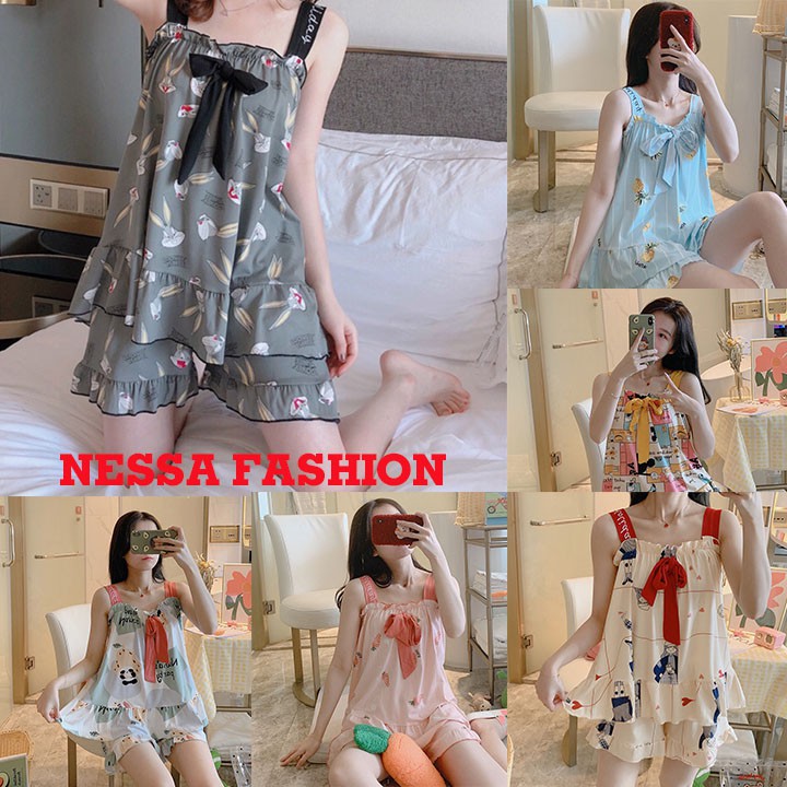 Bộ Đồ Ngủ Nữ Ngắn Hai Dây Măc Nhà Mùa Hè  - Quần Áo Mặc Ở Nhà Ngủ Dáng Hàn Quốc hè thu đông xuân BĐN13