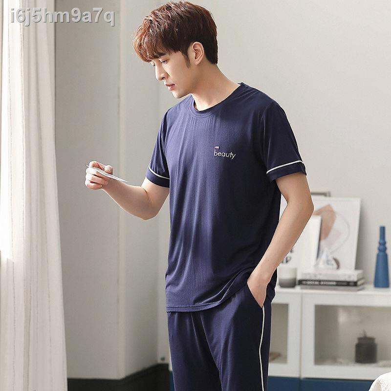 Bộ đồ ngủ cotton modal cao cấp nam mùa hè ngắn tay mỏng phù hợp với giới trẻ và trung niên có thể mặc ở nhà bìn