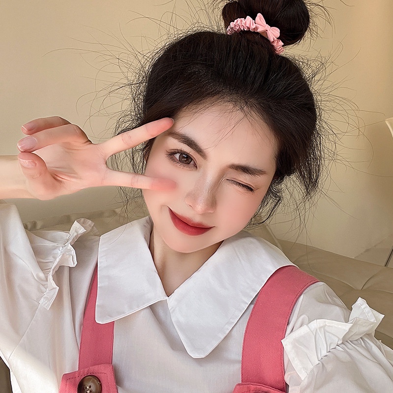 Dây Cột Tóc Co Giãn Đính Nơ Hồng Dễ Thương Phong Cách Hàn Quốc