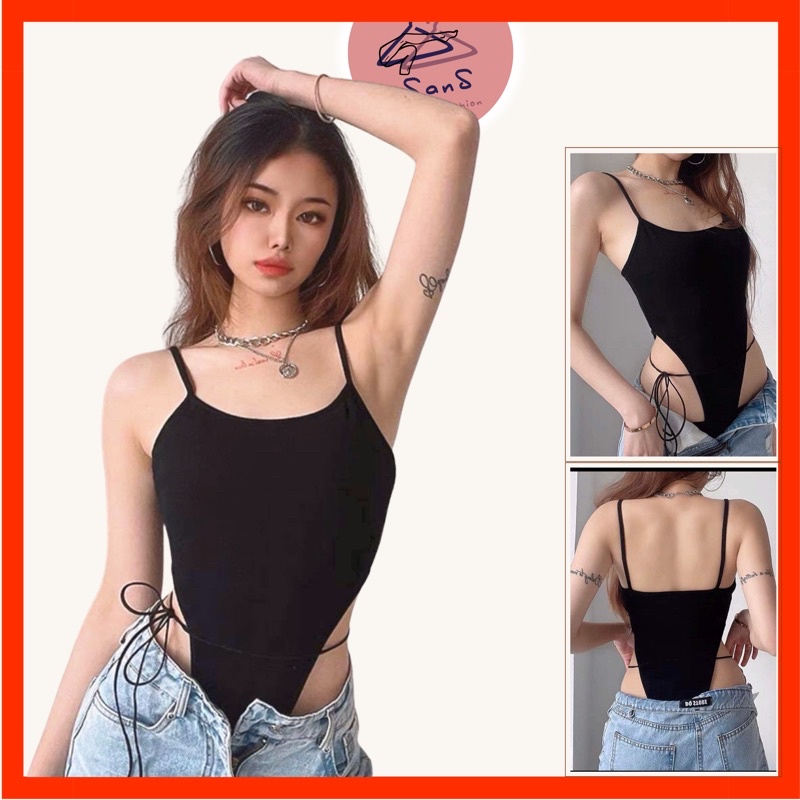Áo bodysuit nữ 2 dây sexy, cột dây ngang, khoét eo cao, áo liền thân gợi cảm, áo kiểu thời trang, chất thun thoáng mát