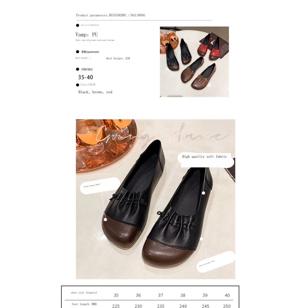 Giày Da Đế Mềm Thấp Thoải Mái Phong Cách Retro Cho Phụ Nữ Trung Niên