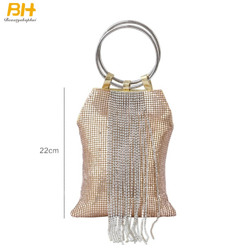 Túi Dự Tiệc Cầm Tay Bằng Nhôm Đính Kim Sa Và Tua Rua Kiểu Dáng Mới 2022 Cho Nữ