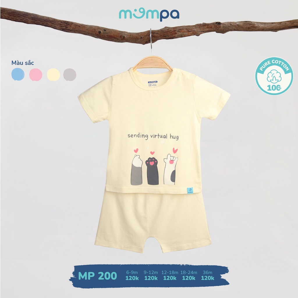 Bộ quần áo cộc tay cho bé Mompa từ 6 tháng - 3 tuổi vải Cotton thấm hút thoáng mát co giãn mềm mại làn da bé 200