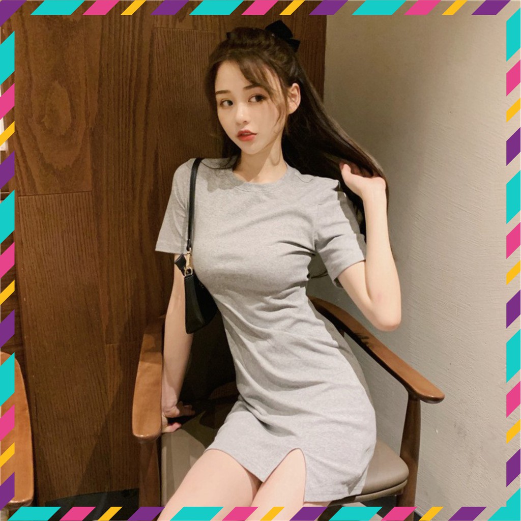 Váy Body xẻ tà tay ngắn xinh yêu - Đầm Thun nữ form ngắn | BigBuy360 - bigbuy360.vn