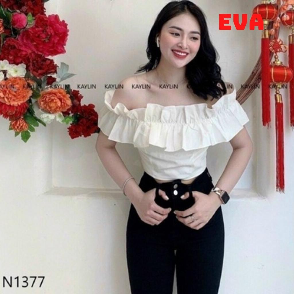 Áo Kiểu Nữ Bẹt Vai RT028 EVA Áo Nữ Trễ Vai Viền Bèo 2 Màu Trắng Đen Chất Kate Mềm Mịn Hàng Cao Cấp