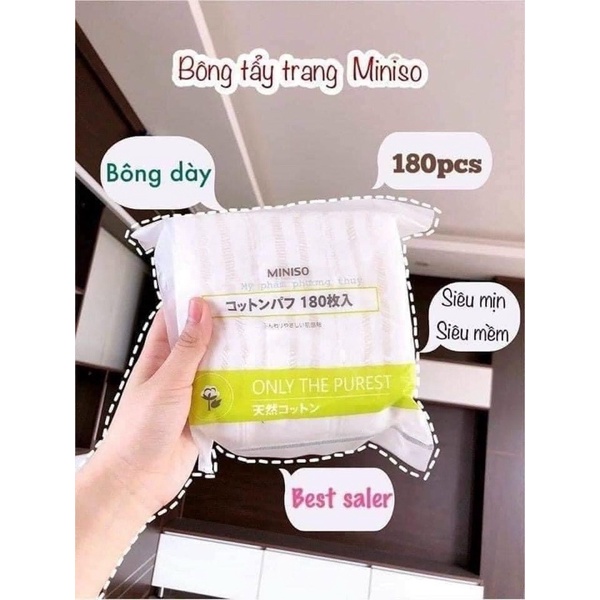 Bông tẩy trang Miniso Nhật Bản 180m không tơi bông thấm hút tốt