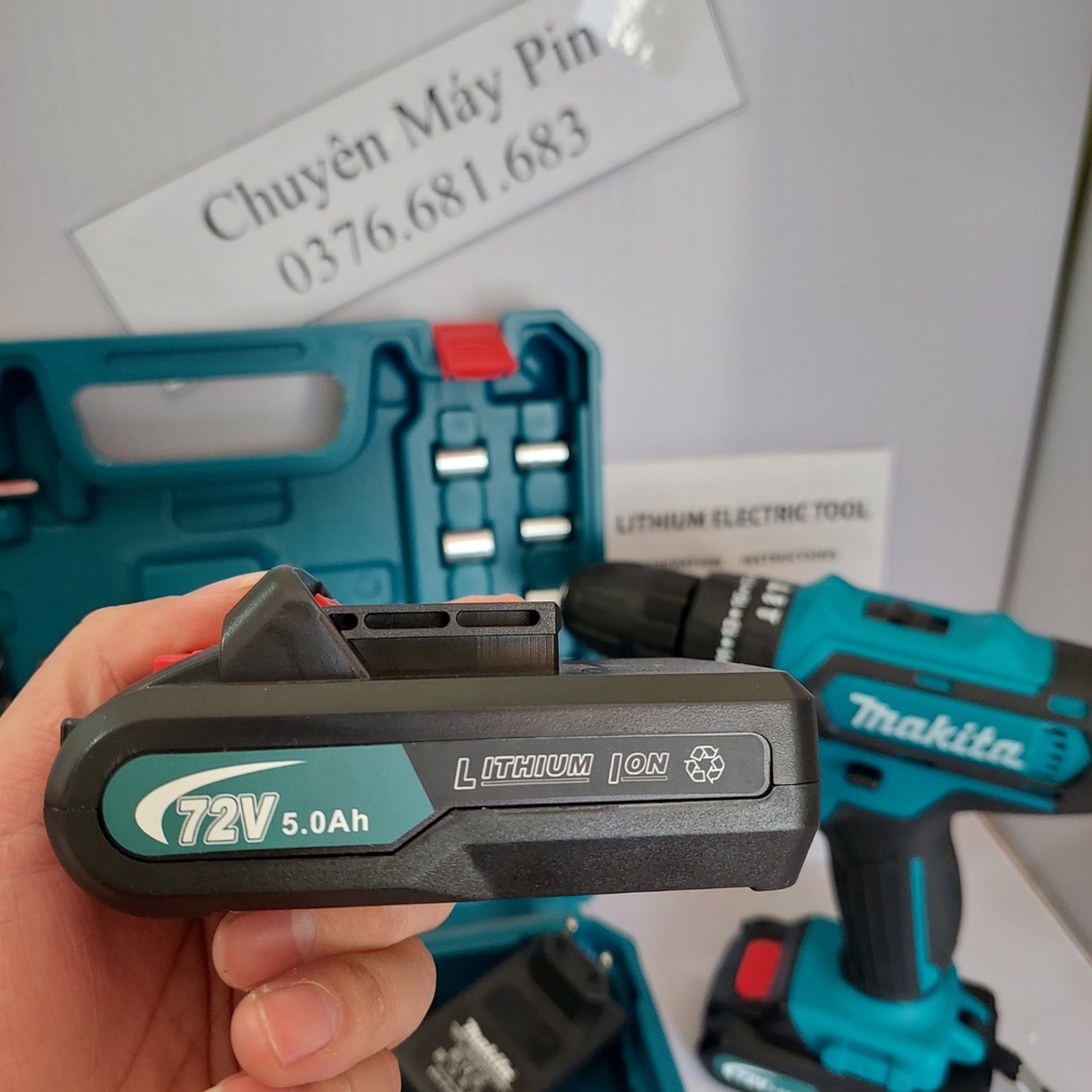 Máy khoan pin 72V Makita 3 chức năng có búa - Tặng kèm 24 chi tiết gồm các mũi khoan + Mũi bắt vít