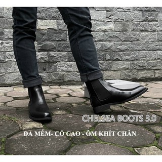 [ Da Bò Mềm FREESHIP ] Giày Chelsea Boot Nam Plus Da Bò Thật Trơn  3.0 Cổ Cao Lỳ Ôm Chân G2 777D JOG04