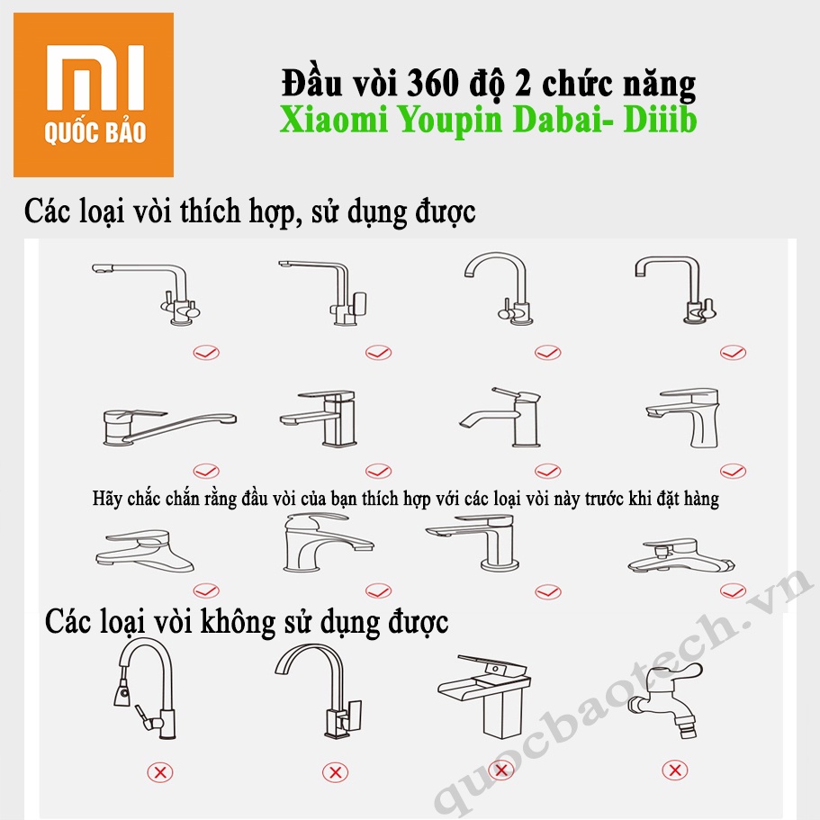 Đầu vòi nước xoay 360 độ 2 chức năng Xiaomi Youpin Diiib- Xoay 360 độ, 2 chế độ phun nước.