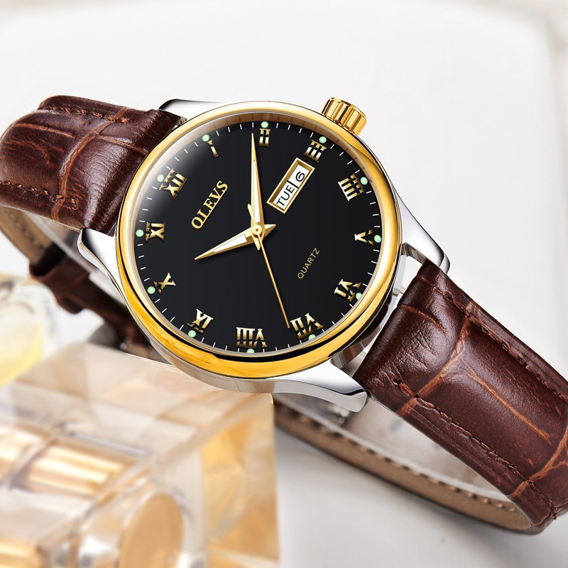 OLEVS 5568 Watch Women Leather Strap Genuine Waterproof Calendar Luminous Small Dial Elegant Fashion