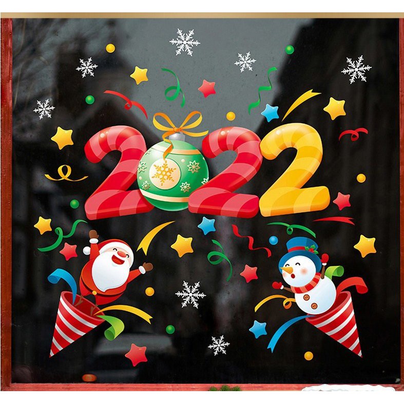Decal Noel ⚡️𝐅𝐑𝐄𝐄 𝐒𝐇𝐈𝐏⚡️ Decal dán tường Noel 2022 pháo hoa - PVC chống thấm nước, keo siêu dính