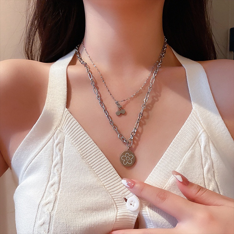 Vòng cổ nhiều lớp bằng kim loại mặt hình hoa anh đào phong cách cổ điển