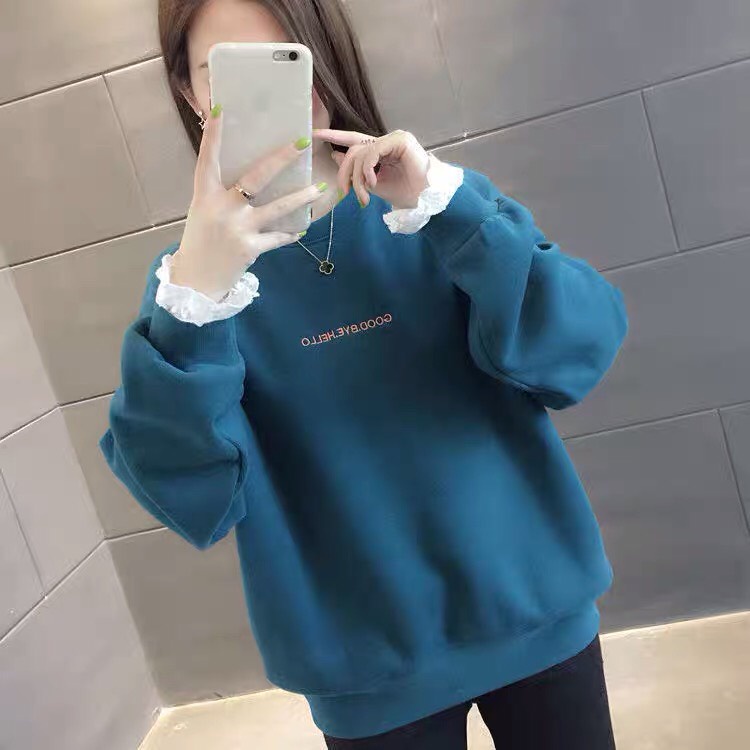 Áo Sweater Nỉ Nữ Xanh Dài Tay GOODBYE HELLO